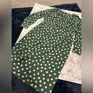 Boden Portia Green Polka Dot Classic Long Sleeve Midi Dress Size 12